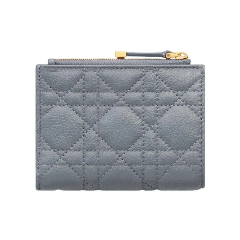 DIOR Caro Wicker Pattern Calfskin Wallet Regular Women's Cloud Blue-3