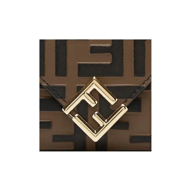 FENDI FF Diamonds Series Calfskin Wallet Medium Size Women's Brown/Black-4