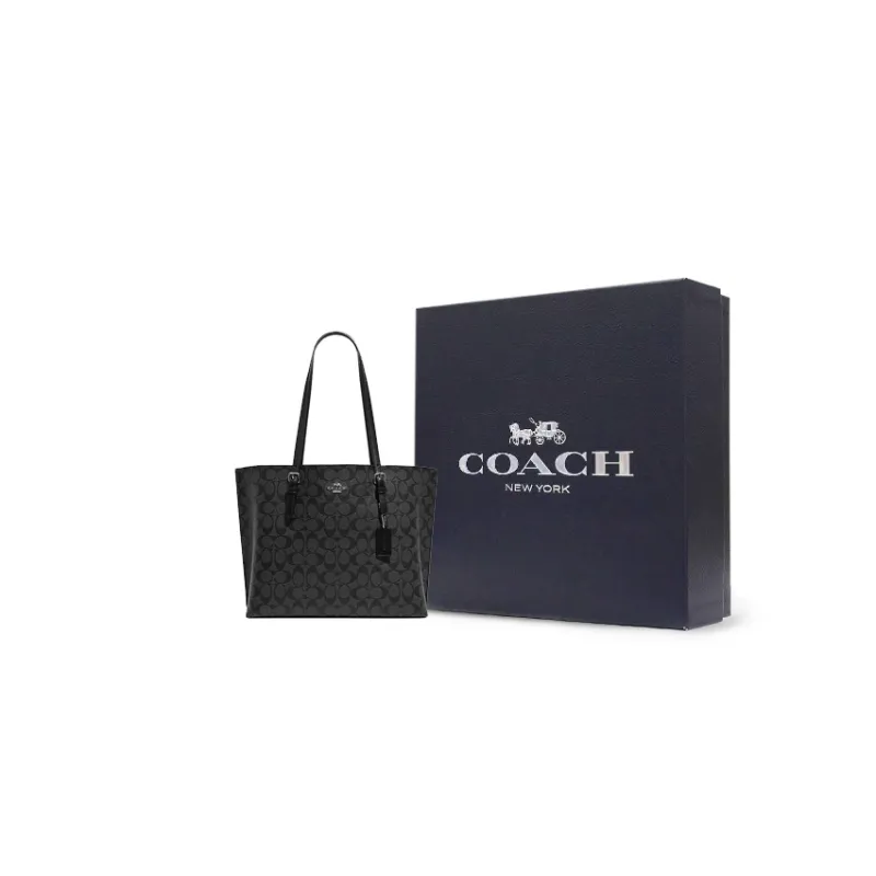 COACH Mollie Artificial Leather Tote Bag, Shopping Bag, Shoulder Bag, Handbag Tubas Women's Black-7