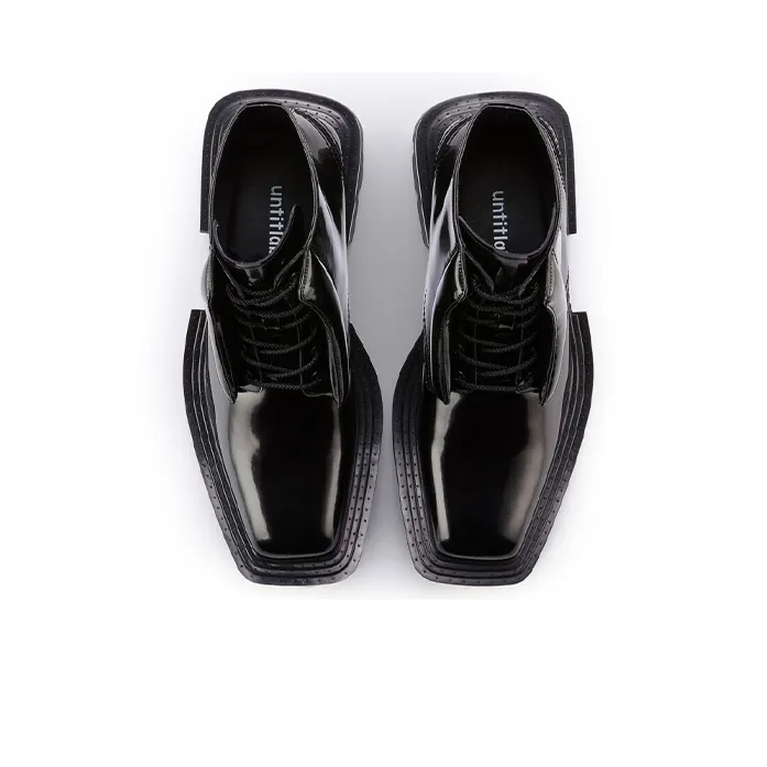 Untitlab 11 Reel Derbies Tall Black Ankle Boots Unisex Pitch Black-2