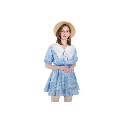 AIVEI Short-Sleeved Dresses Women's Aqua Blue