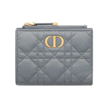 DIOR Caro Wicker Pattern Calfskin Wallet Regular Women's Cloud Blue