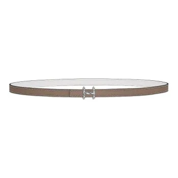HERMES Double-Sided H Torsade Silver Smooth Buckle Leather Belts Women's Brown Width 1.3CM