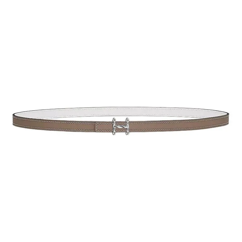 HERMES H Torsade Double Sided H Torsade Silver Smooth Buckle Leather Belts Women's Brown Width 1.3CM-0