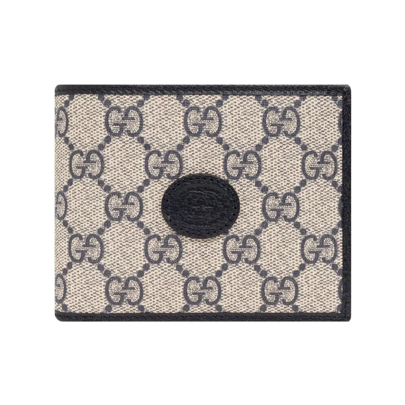 GUCCI Canvas With Leather Wallet Men's Cream/Navy-0