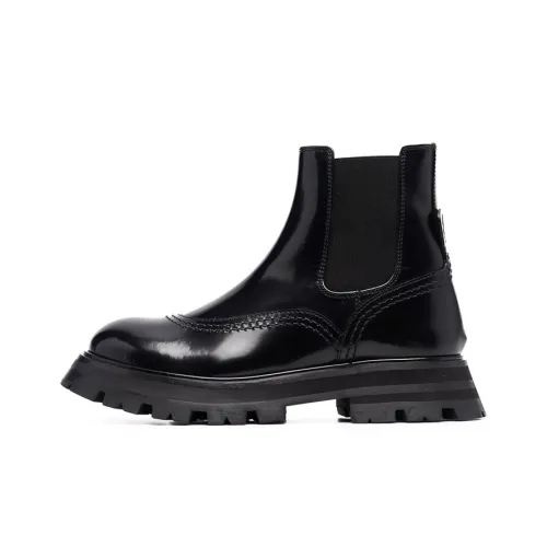 Alexander McQueen Leather Brogue Boot Black Natural Women's