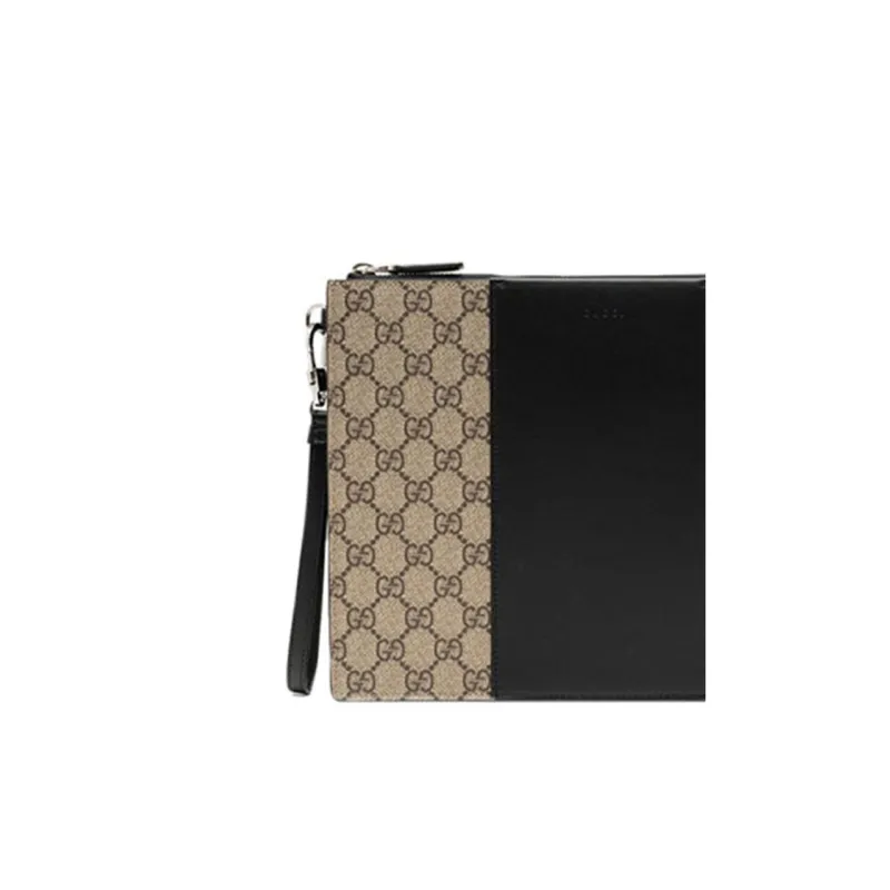 GUCCI Canvas With Leather Clutch Men's Ebony & Black-4
