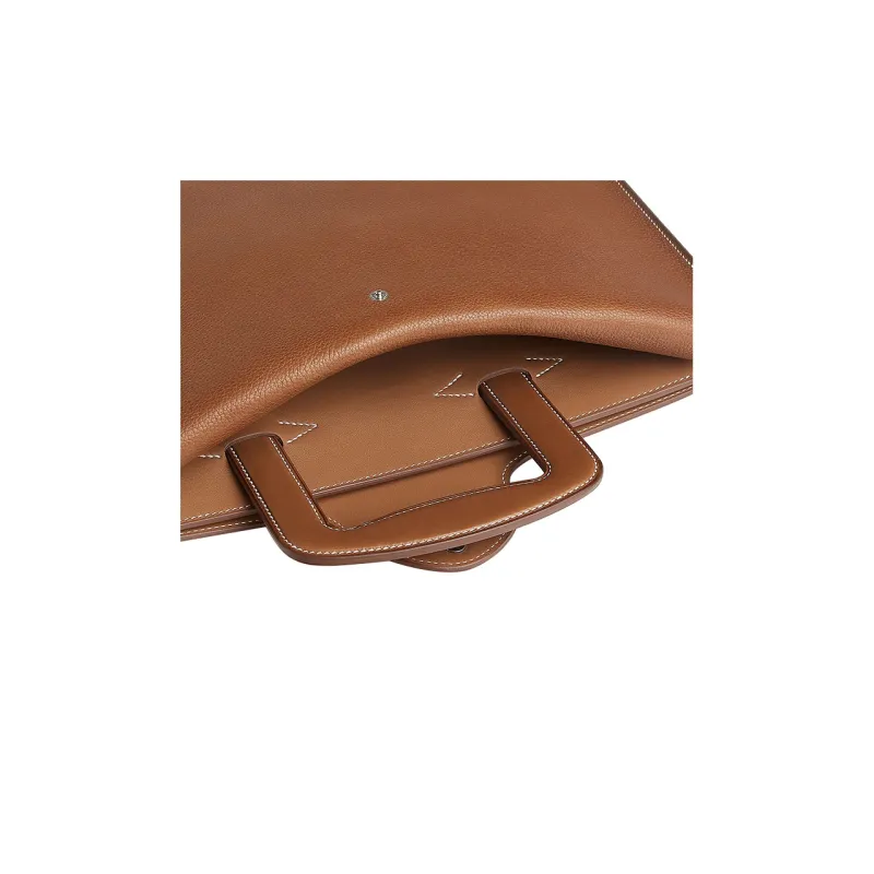 HERMES Barenia Faubourg With Barenia Calfskin Business Bag Handbag Briefcase Men's Light Yellow Umber-3