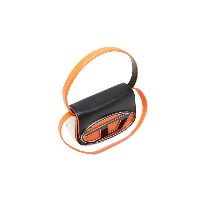DIESEL Cow Leather Portable Crossbody Bag, Shoulder Bag Women's Black/Orange-1