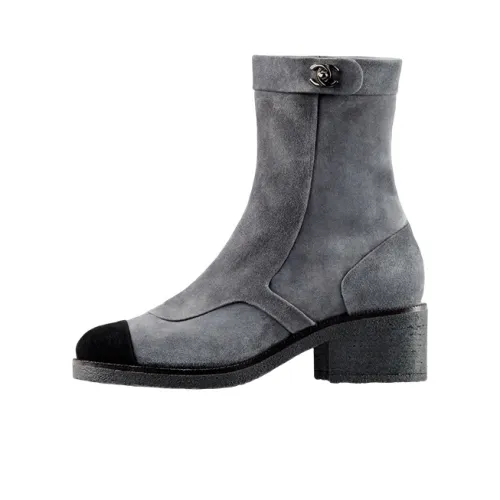 CHANEL Ankle Boots Women's Dark Gray