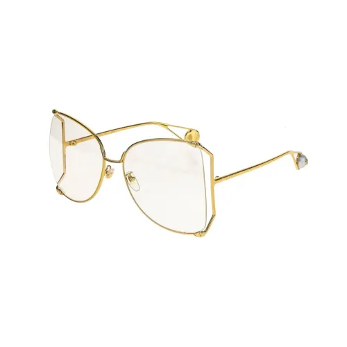 GUCCI Metal Irregular Shape Sunglasses Women's Gold
