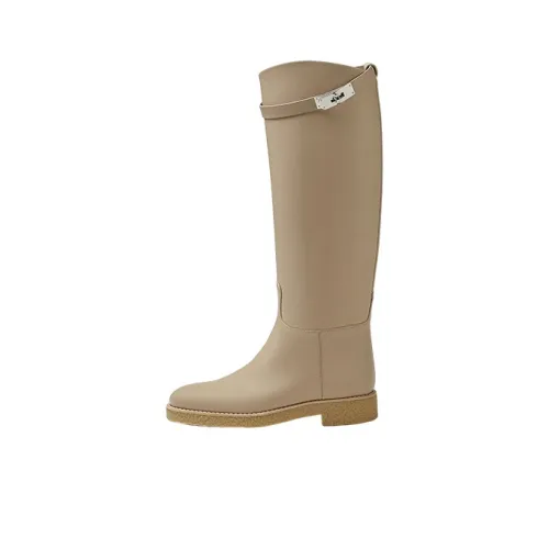 HERMES Faustine Knee-high Boots Women's Beige