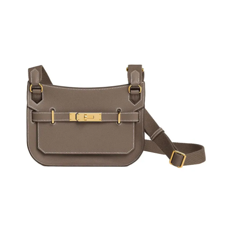 HERMES Jypsiere Evercolor Leather Shoulder Bag Crossbody Bag Mini Women's Elephant Gray-4