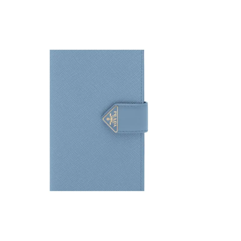 PRADA Leather Card Holder Wallet Women's Light Blue-4