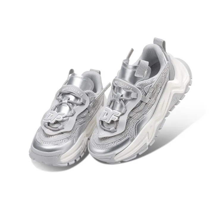 Daisy Fellowes Devil One Wear Resistant Height Increasing Low Top Chunky Sneakers Unisex Silver-3