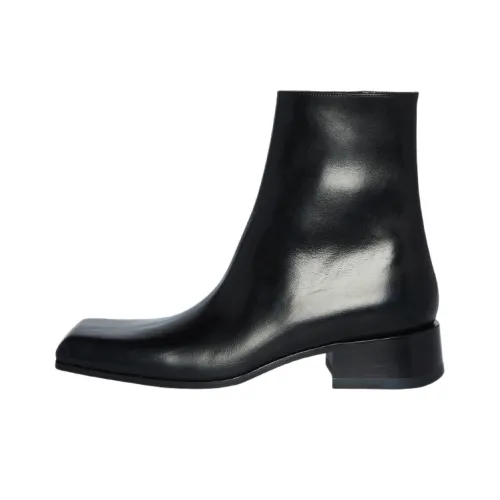 Balenciaga Square Toe Leather Ankle Boot Black