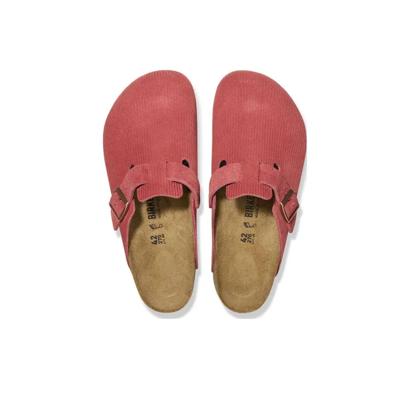 Birkenstock Boston Suede Embossed Corduroy Narrow 'Sienna Red'-1