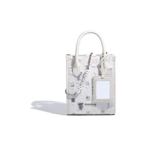 Miss Kung Denim Tote Bag Shopping Bag Chain Bag Shoulder Bag Crossbody Bag Handbag Mini Women's White