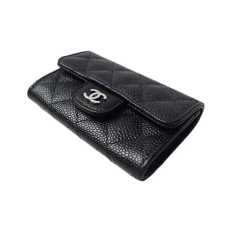 CHANEL Litchi Grain Cow Leather Card Holder, Wallet Mini Women's Black-1