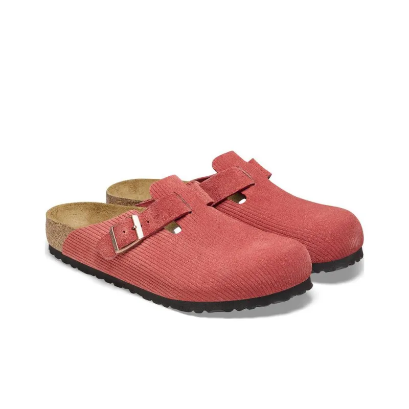 Birkenstock Boston Suede Embossed Corduroy Narrow 'Sienna Red'-3