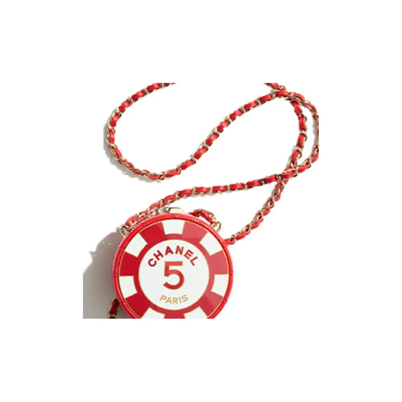 CHANEL Lambskin One Shoulder Crossbody Clutch Women's Red & White-3