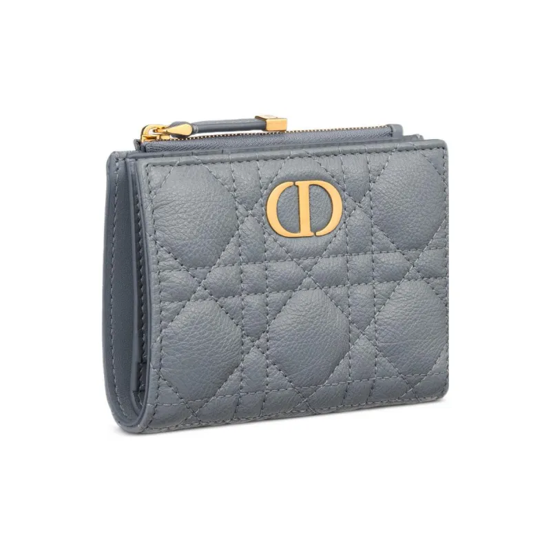 DIOR Caro Wicker Pattern Calfskin Wallet Regular Women's Cloud Blue-1
