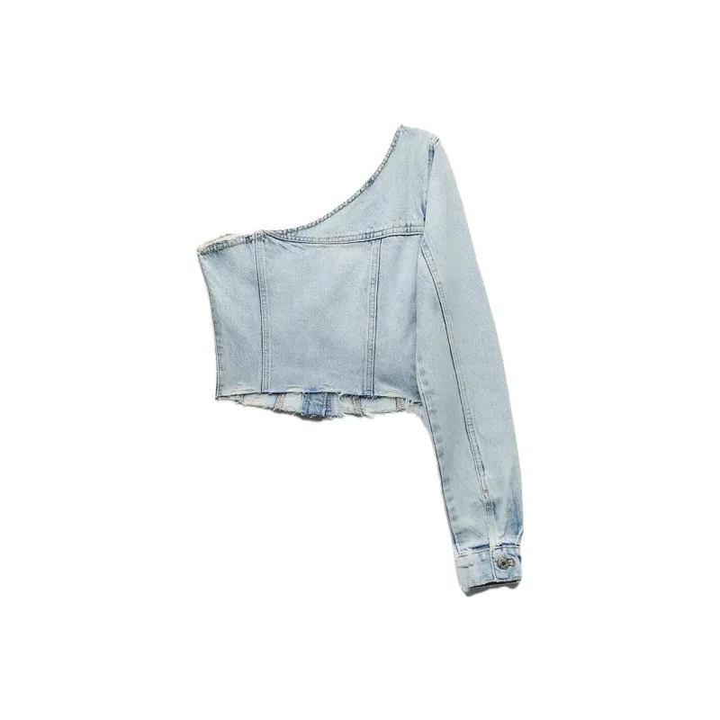 ZARA Crop Tops Women's Blue-1