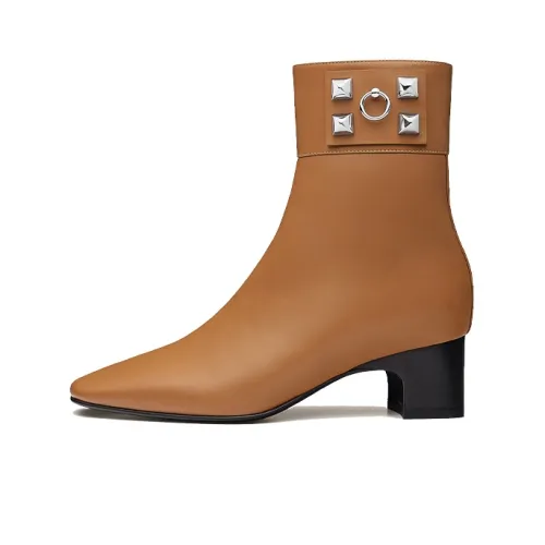 HERMES Decouverte Ankle Boots Women's Gilded Beige