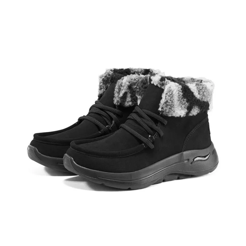 Skechers Go Walk Arch Fit Warm Slip-Resistant Short Snow Boots Women's Black Gray-2