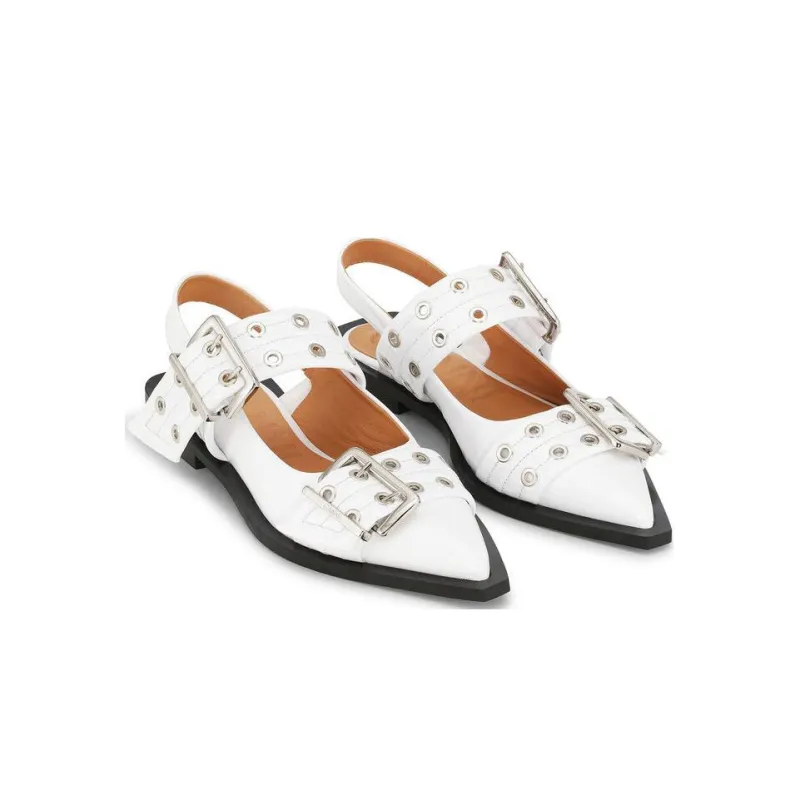 GANNI Wide Welt Buckled Ballerina Shoes-3