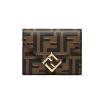 FENDI FF Diamonds Series Calfskin Wallet Medium Size Women's Brown/Black