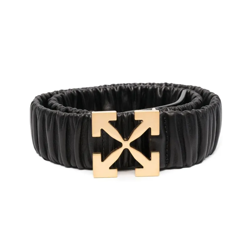 OFF-WHITE Pattern Buckle Plate Buckle Leather Belts Women's Black Width: 4CM-0