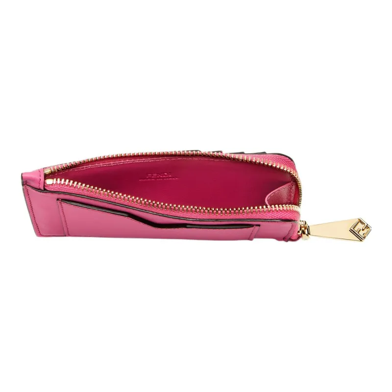 FENDI FF Diamonds Series Leather Card Holder Women's Fuchsia/Dark Pink-2