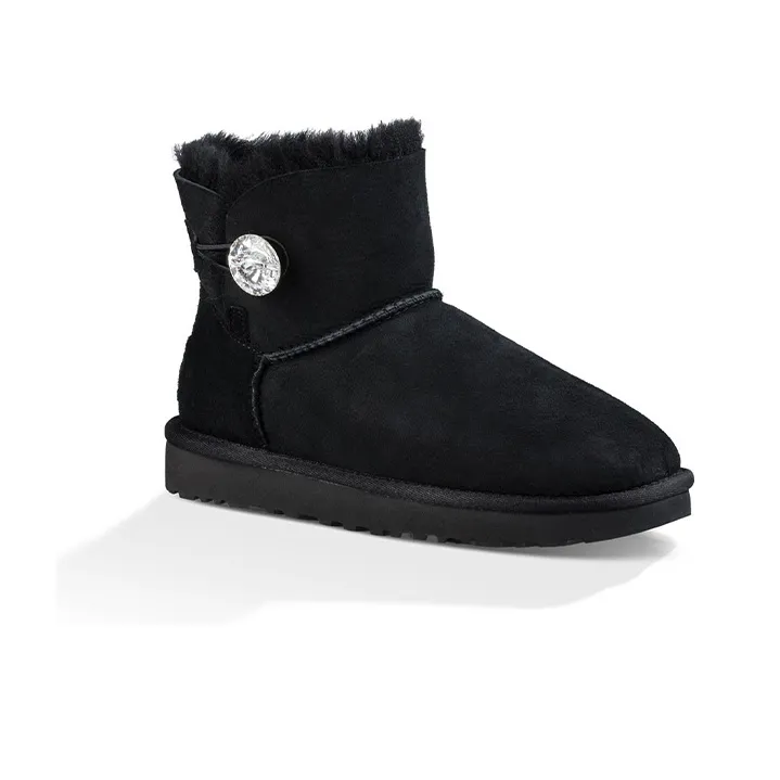 UGG Mini Bailey Button Bling Fleece Lined 'Black White' Women's-1