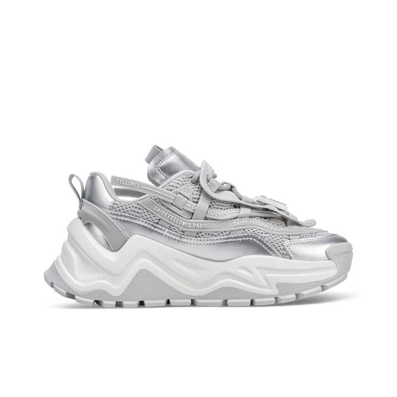 Daisy Fellowes Devil One Wear Resistant Height Increasing Low Top Chunky Sneakers Unisex Silver-1