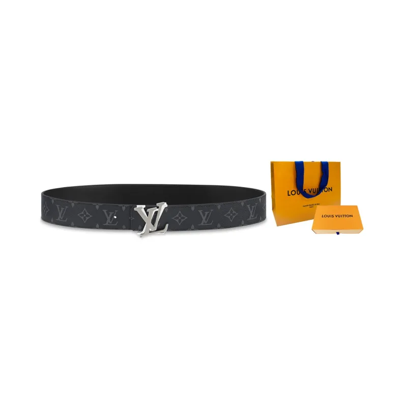 LOUIS VUITTON Double Sided Silver Logo Smooth Buckle Cow Leather Canvas Leather Belts Men's Black Width 4cm-6