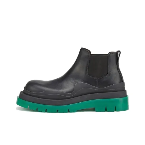 Bottega Veneta Leather Tire Chunky Sole Ankle Chelsea Boot Black Green