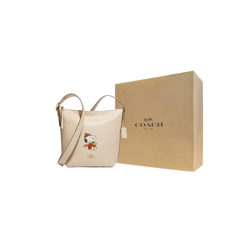 COACH Peanuts Snoopy Collaboration Pebbled Leather Shoulder Bag, Crossbody Bag Medium Size Women's Nude-4