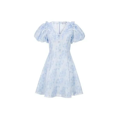 AIVEI Short-Sleeved Dresses Women's Feather Blue