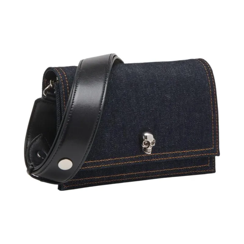 Alexander McQueen Skull Denim Crossbody Bag, Shoulder Bag Small Size Women's Blue-2