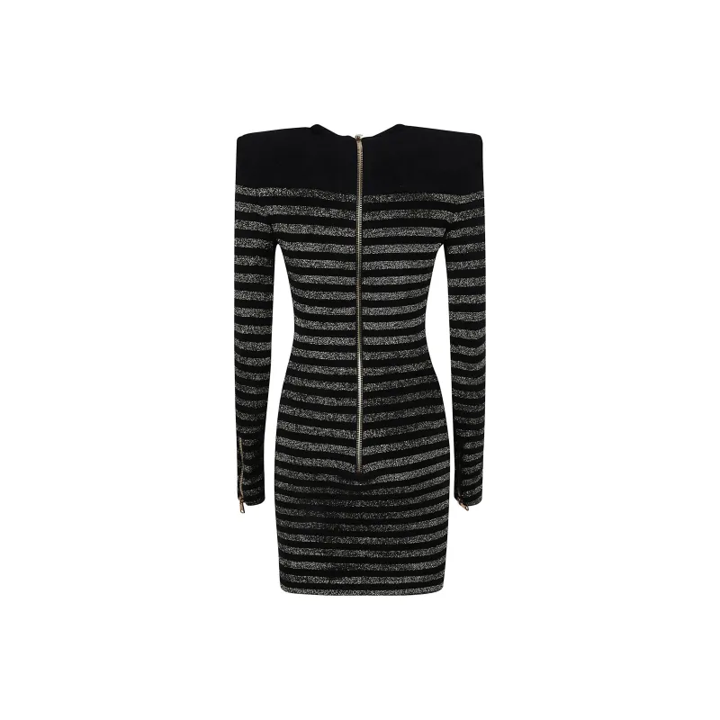 BALMAIN Striped Lurex Jersey Dress-1