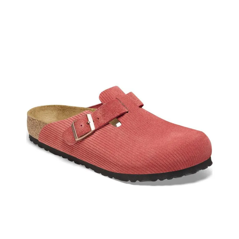 Birkenstock Boston Suede Embossed Corduroy Narrow 'Sienna Red'-2