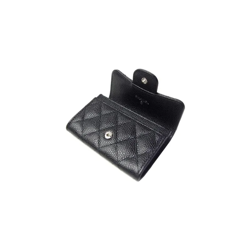 CHANEL Litchi Grain Cow Leather Card Holder, Wallet Mini Women's Black-2