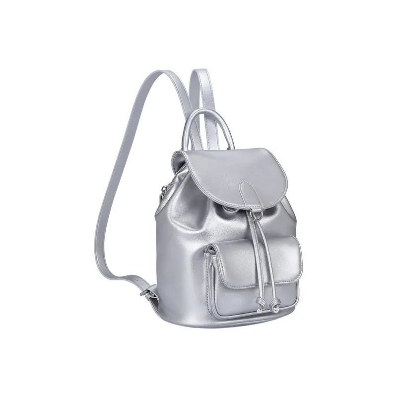 UNITE STAR PU Good Looking Versatile Students Backpack Regular Women's Silver/Black-2