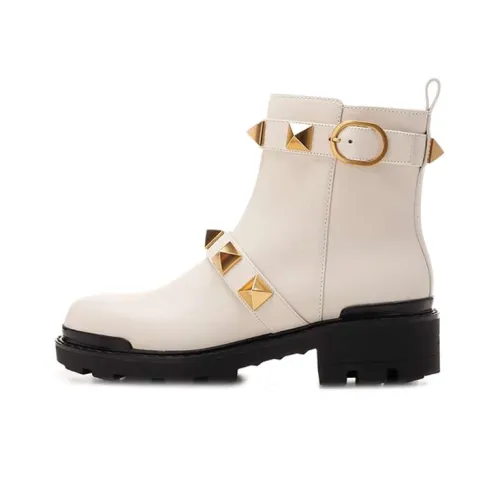 Valentino Roman Stud Ankle Boots Women's White