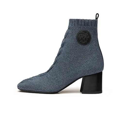 HERMES Ankle Boots Women's Denim Blue