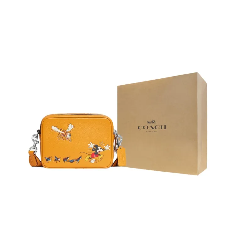COACH Disney Flight Leather Shoulder Bag, Crossbody Bag Small Size Women's Yellow-5