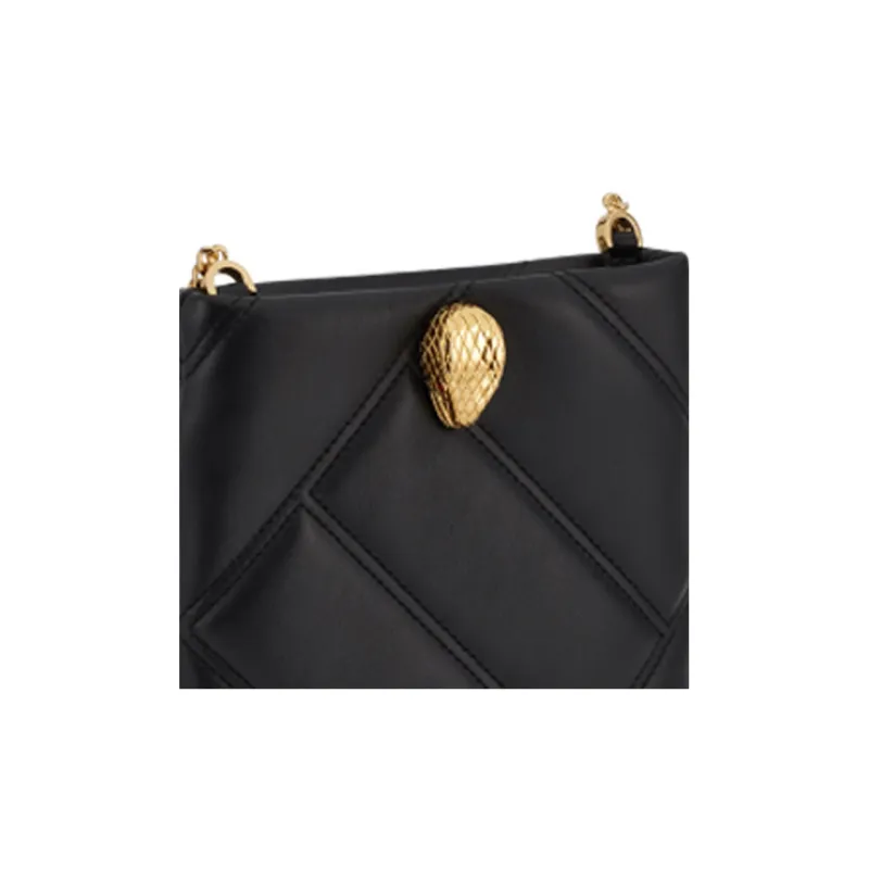 BVLGARI Serpenti Cabochon Calfskin, Lambskin Lining Crossbody Bag With Cell Phone Pouch Women's Black-3