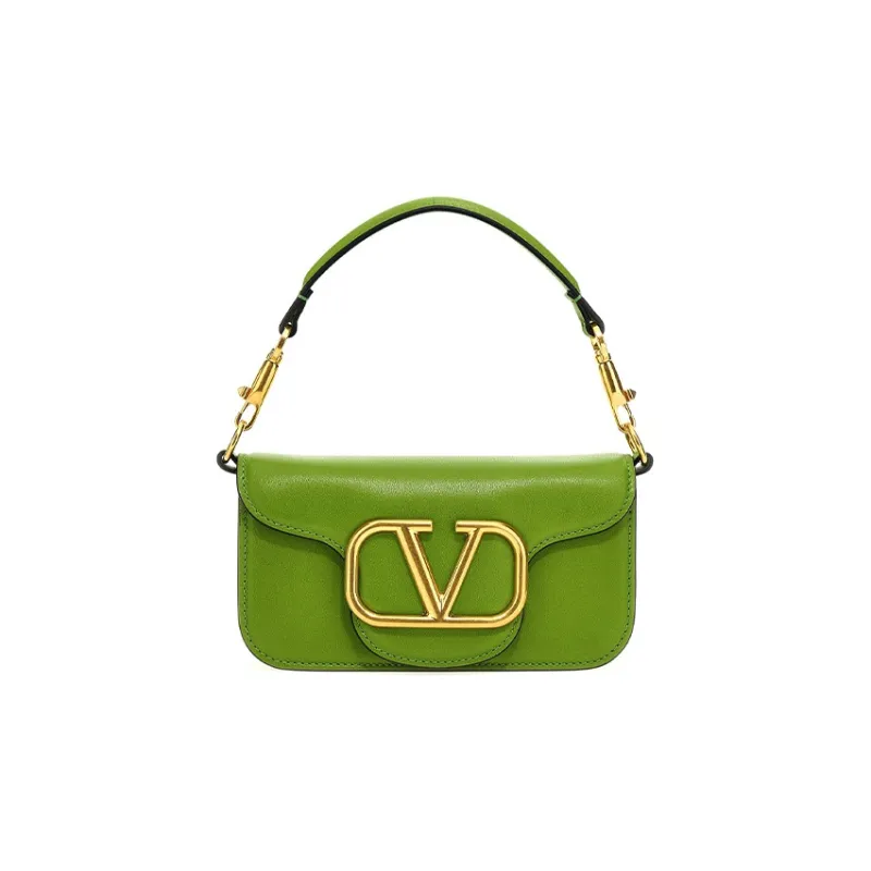 Valentino Locò Calfskin One Shoulder Handbags Small Size Women's Green-0