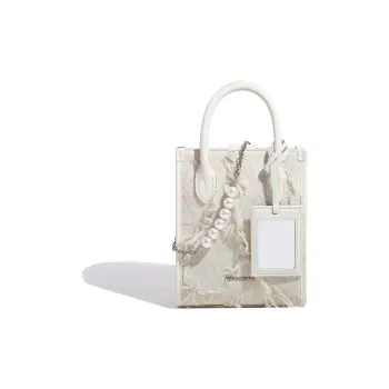 Miss Kung Canvas With Leather Canvas Bag Tote Tote Bag Shopping Bag Chain Bag Pearl Bag Handbag Mini Women's White